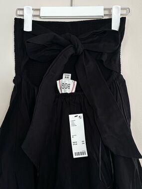 NWT BDG Black Strapless Babydoll Mini Dress Medium Tie-Back Bow Cotton Summer